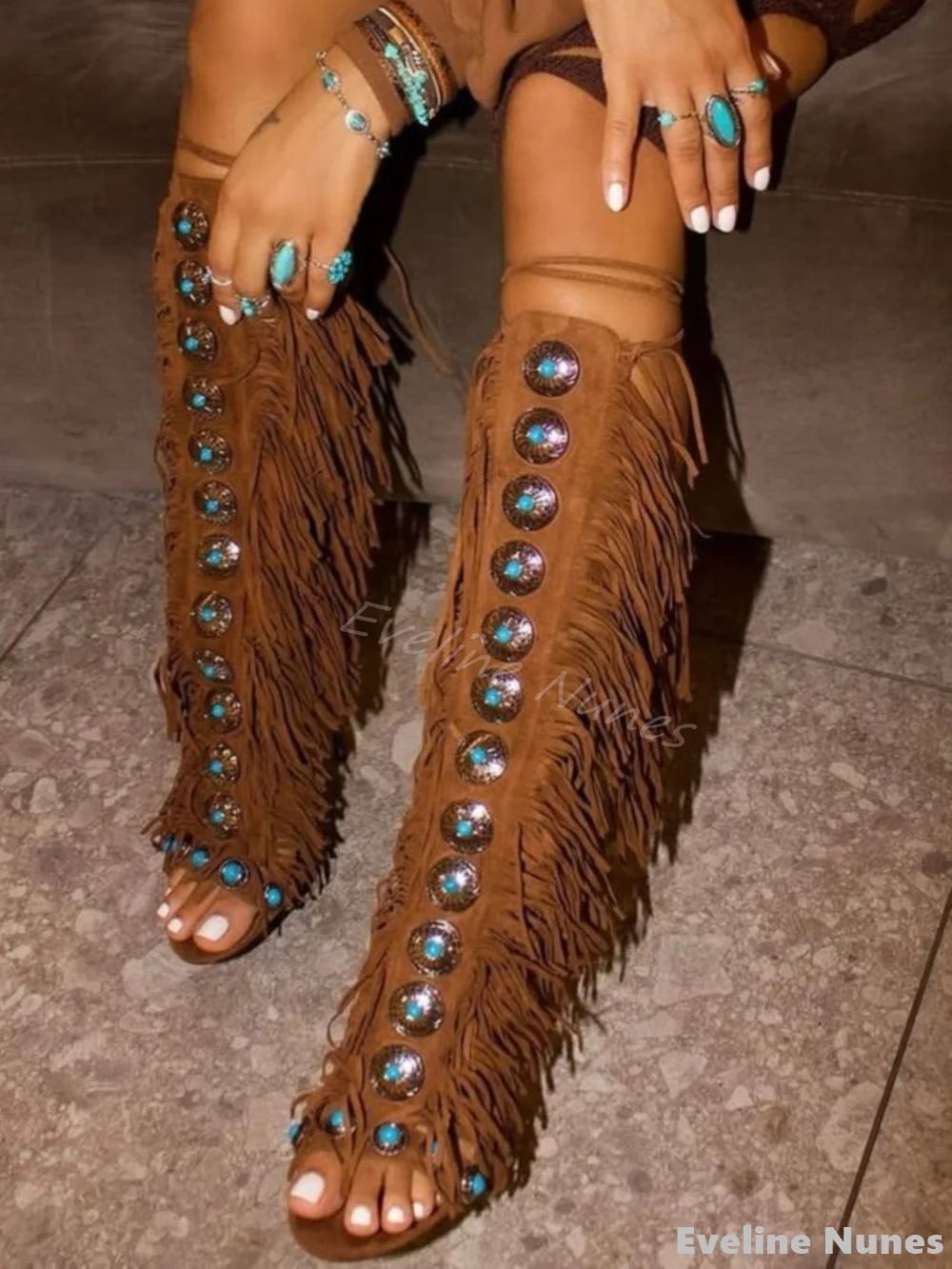 Sandal Strappy Heeled - Женские босоножки с бахромой и ремешками,