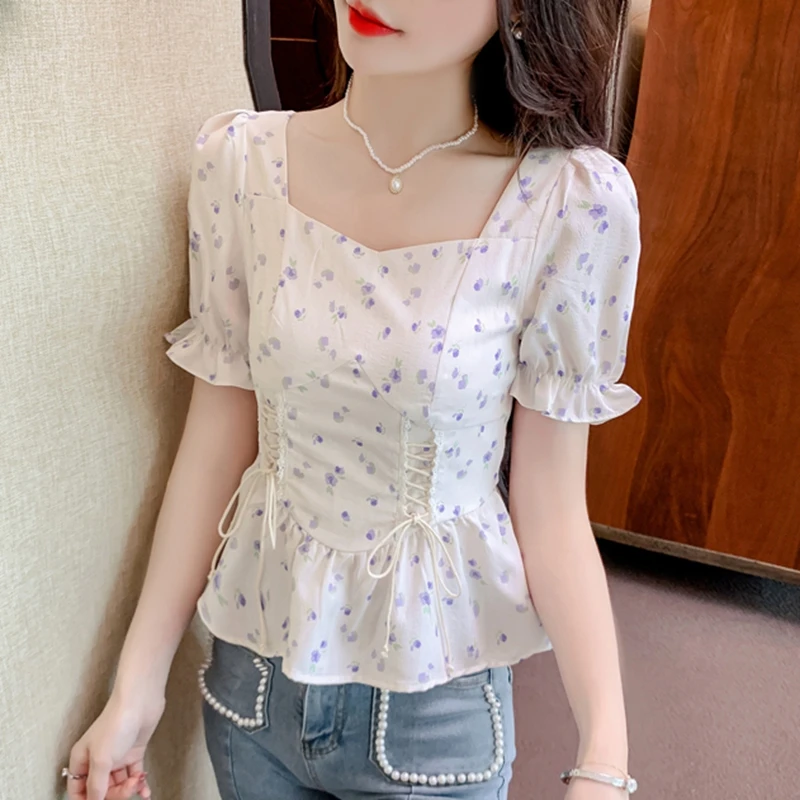 Romper Floral Print - Винтажные летние блузки с принтом для