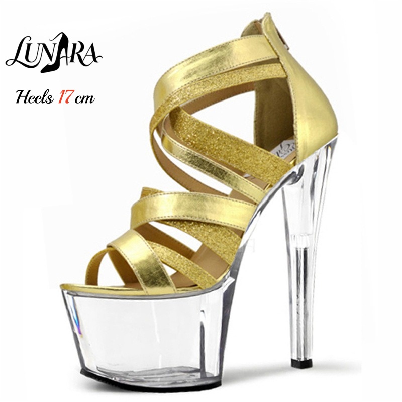 Sandal Strappy Heeled - Золотистые металлические босоножки на платформе с
