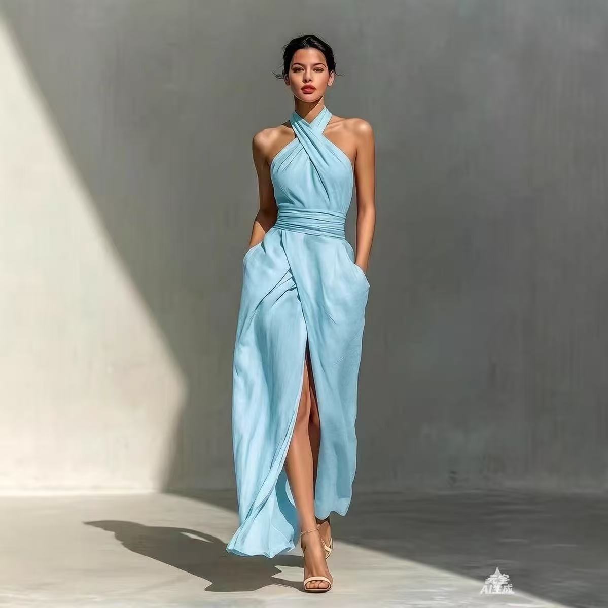 Maxi Dress Halter - Элегантное однотонное длинное платье в стиле