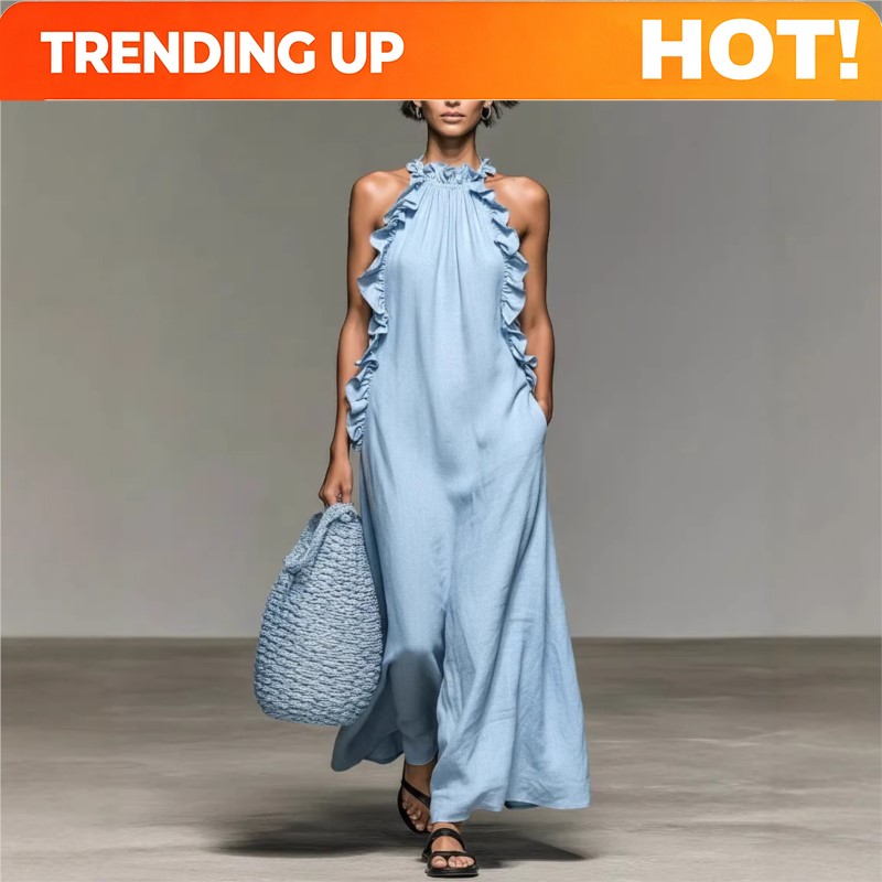 Maxi Dress Halter - Женское сексуальное платье-макси с рюшами и