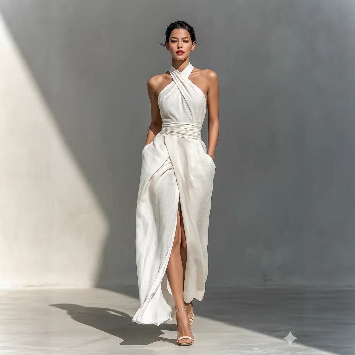 Элегантное однотонное длинное  – обзор и цена Maxi Dress Halter