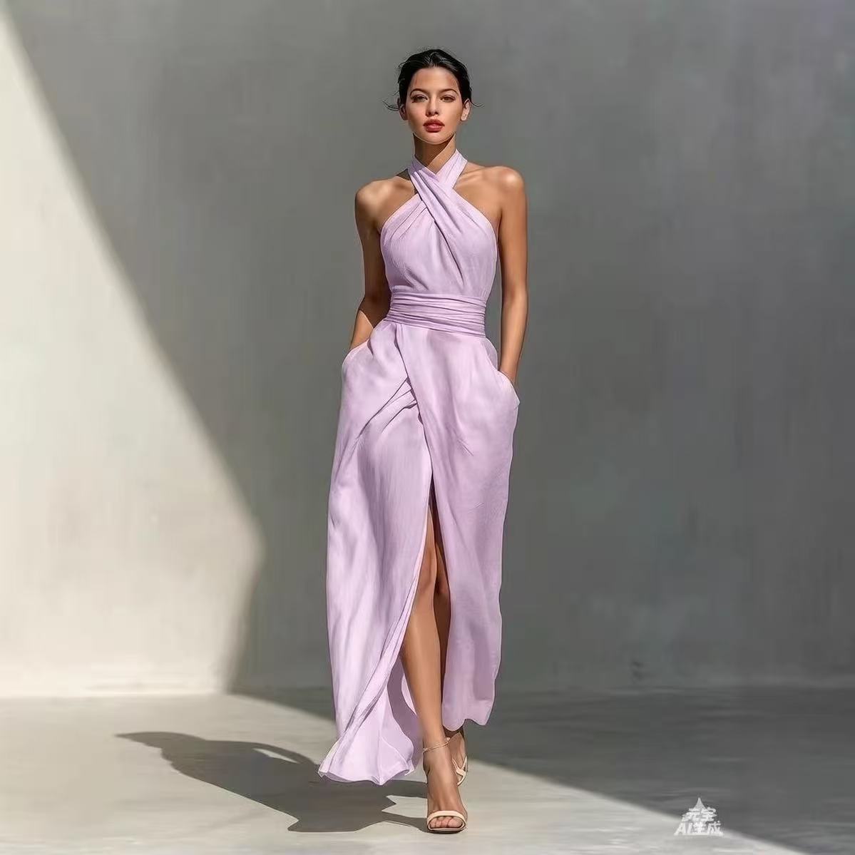 Элегантное однотонное длинное  – обзор и цена Maxi Dress Halter
